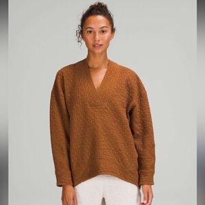 Brown Textured V-Neck Sweater